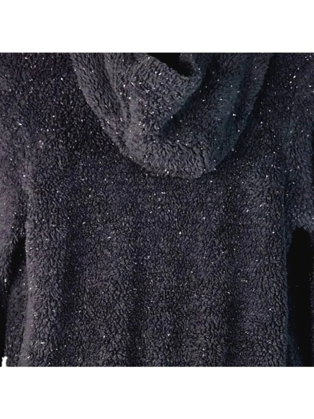 Wonder Nation Girls Black Hooded Sherpa Jacket XL (14-16) Sparkle Ribbed Trim